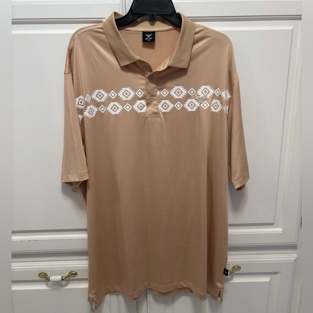 Lost Calf Aztec Khaki Short Sleeve Polo Shirt Men’s Size 2XL